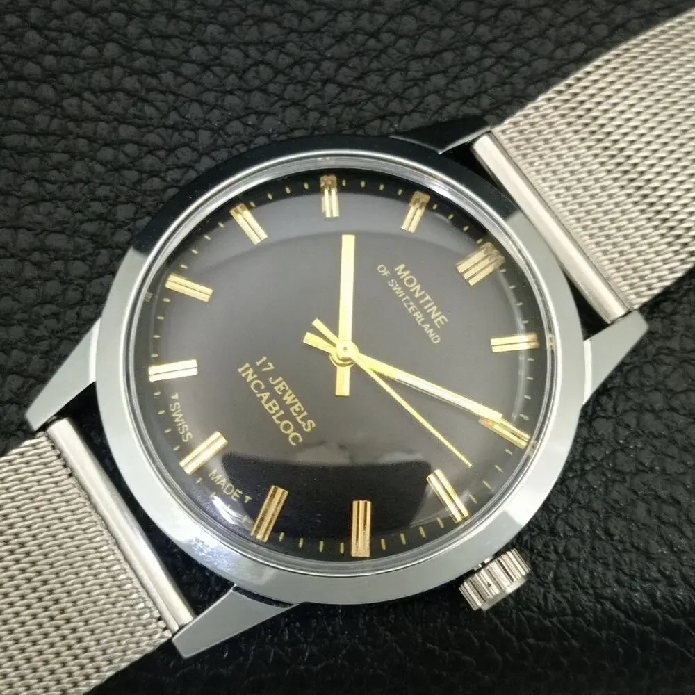 Vintage 1976 Montine Of Switzerland  Manual Mens Silver Watch W/Steel Strap